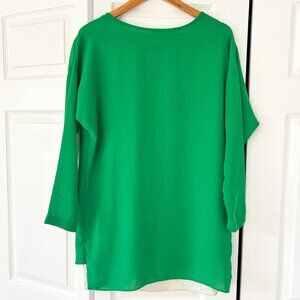 Jerry Hall Green Long Sleeve Tunic Top Split Back Oversized Blouse Women’s L